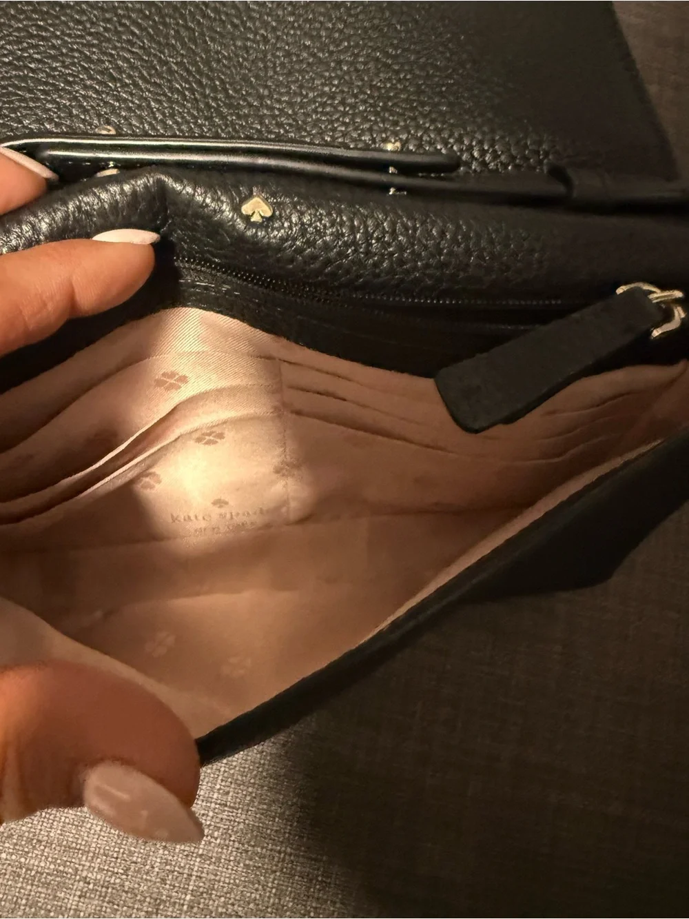 Kate Space Black Leather Crossbody Wallet with Chain Strap